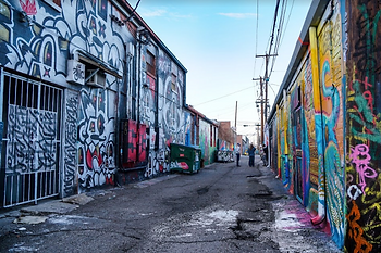 An alleyway in the RiNo Art District in Denver featuring some of the best graffiti and street art in town.