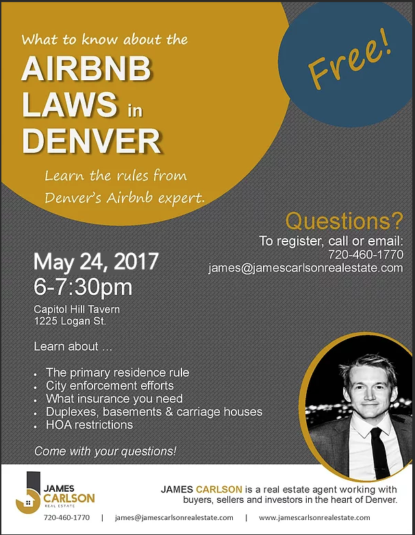 Learn the Airbnb rules from Denver's Airbnb expert at a happy hour event on May 24, 2017.