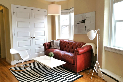 A well-framed Airbnb photo of a Denver apartment