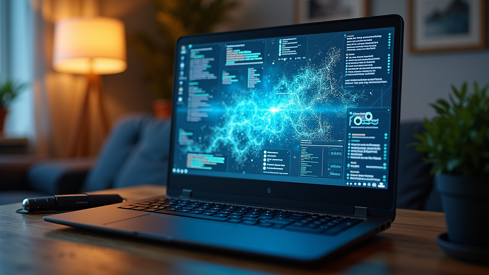 Vista frontal de una computadora portátil con gráficos de análisis digital