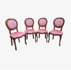 Lot de 4 chaises médaillon en bois de style louis philippe, le dossier et le siège sont en velours r