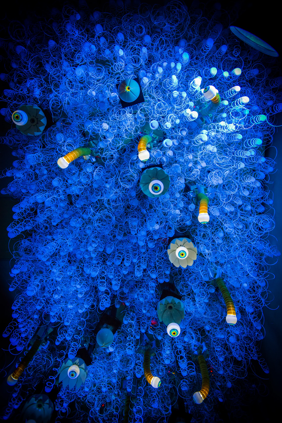 Oracle: I and Eye, Mechatronic art, kinetic art, animatronic art, blinking eyes, suspended art, art and science, contemporary art, STEM, STEAM, science works, hand crafted art, installation art, unexpected art, art and science, science and art, tech art, , contemplation, magical art, unexpected art, whimsical art, floating installation, installation art, light based art,