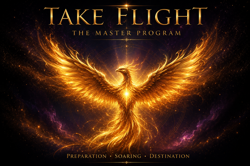 Take Flight Master Program phoenix symbolizing personal transformation, spiritual growth, and aligned living.