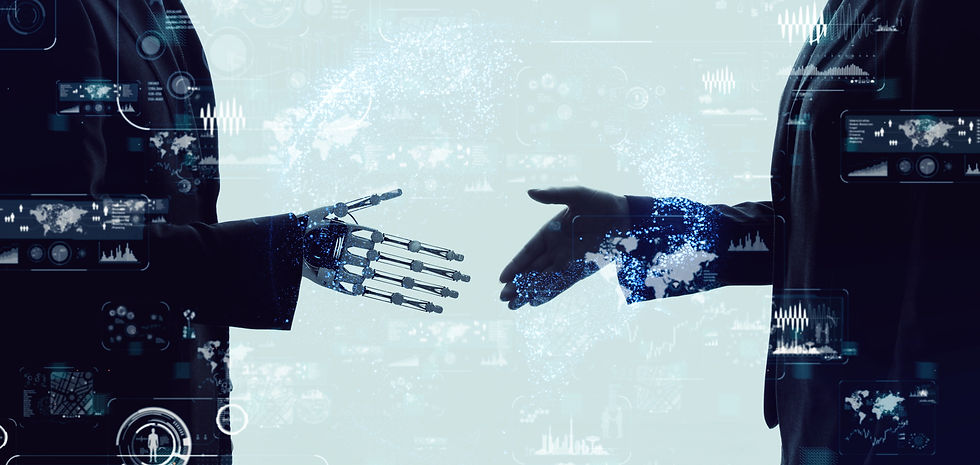Businessman shaking hands with a robot.