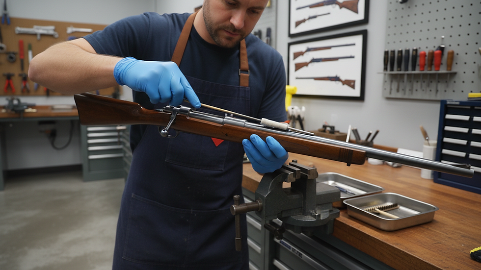 Close-up view of a firearm barrel being cleaned