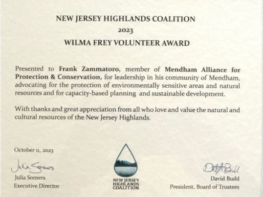 Frank Zammataro, President & Co-Founder of MAPC awarded Wilma Frey Volunteer Award by NJHC