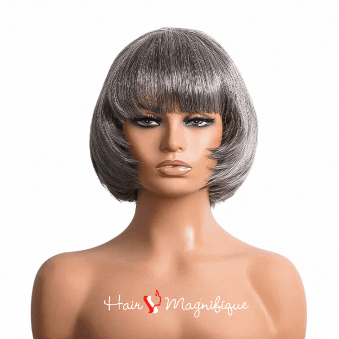Pre Cut Salt and Pepper Contour Bob with Bangs | hairmagnifique