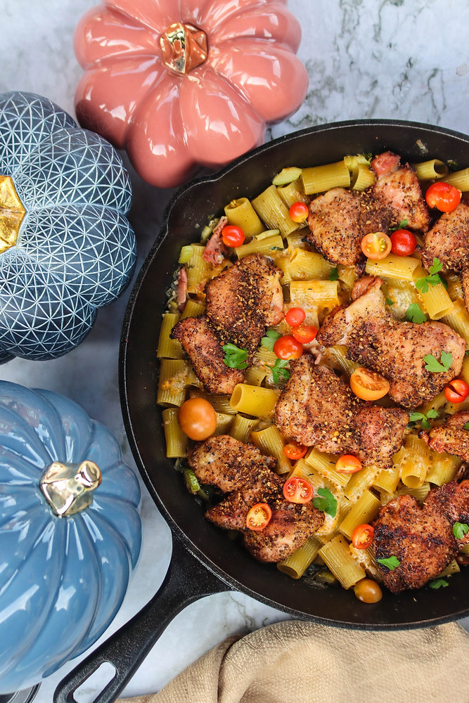 Buttery Chicken Pasta Bake with a Buttery Bacon Peppercorn Sauce All