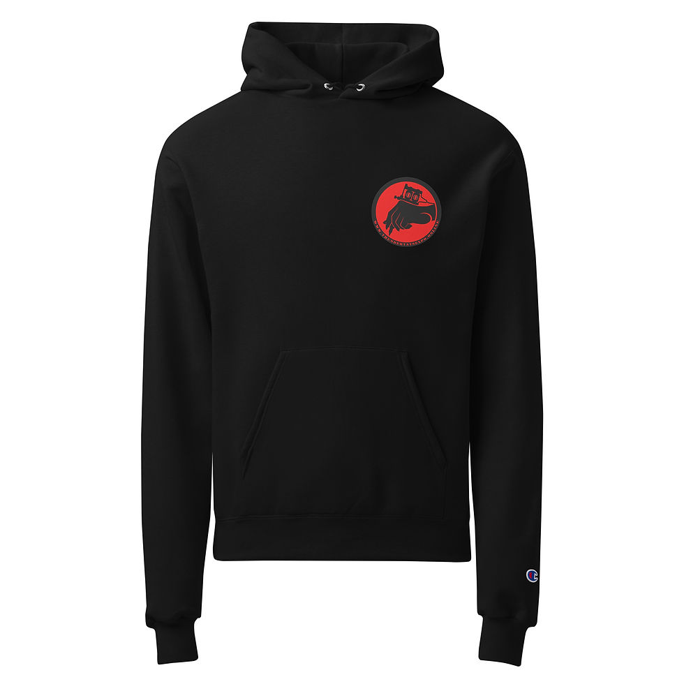 Unisex Champion hoodie Red Logo by Mike Pate