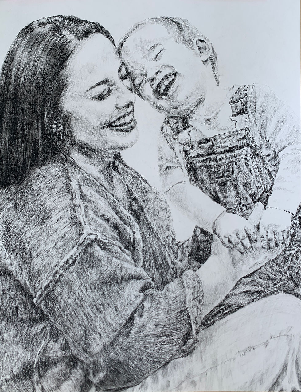 mom & child's charcoal portrait