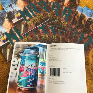 Beer booklet for sales representative to give to. buyers for perusal. Booklet featuring a cover of a Sasquatch in sunglasses with square NRBC logo overlayed. Interior of book featuring photo of Sexi Mexi mexican lager beer can, and stats on facing page.