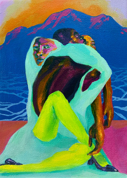 Abstract, surrealist acrylic painting. 