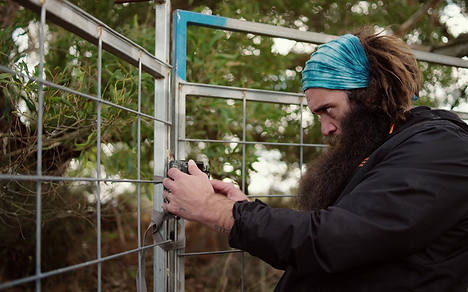 Aaron Morgan setting a pig trap