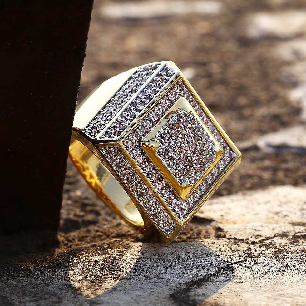 Miniature : Ice Miami Square Double Layers American Plated Ring