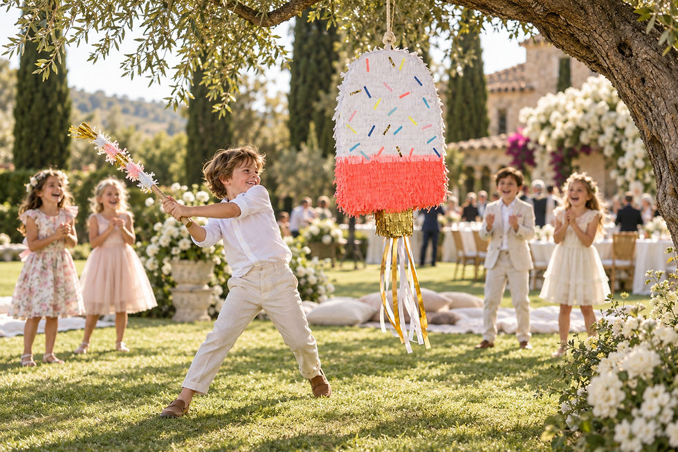 Children playing with a pinata at a Marbella wedding