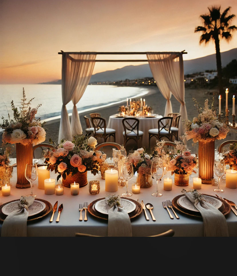 A beach wedding in Marbella, AI generated