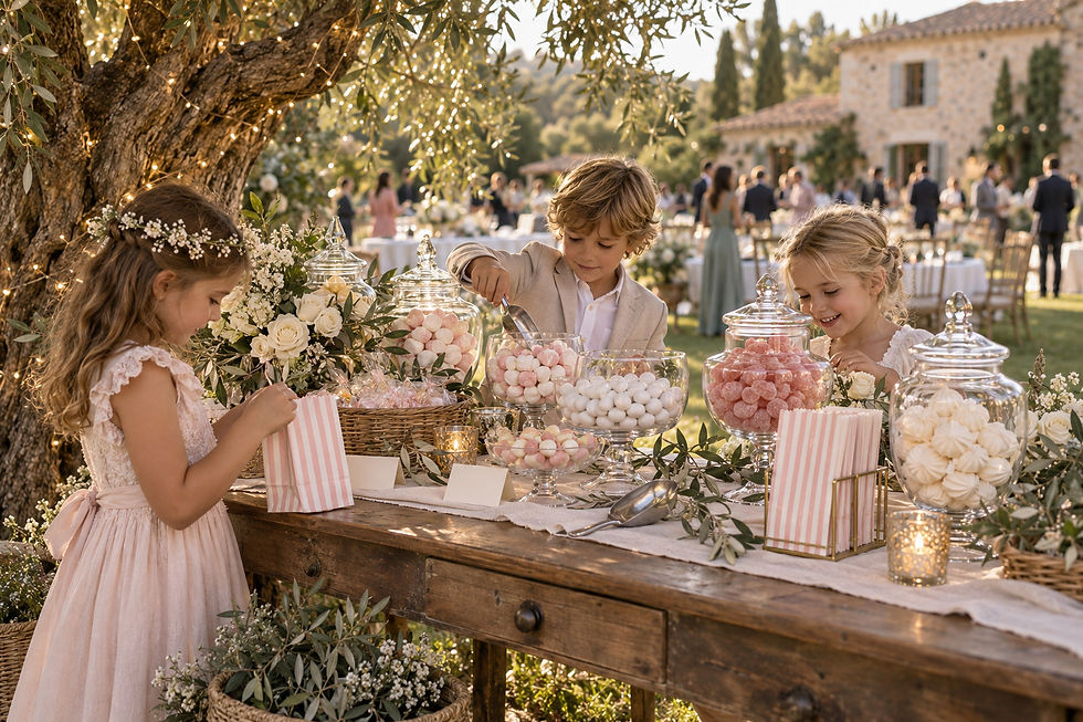 Children's sweet treat table at a wedding