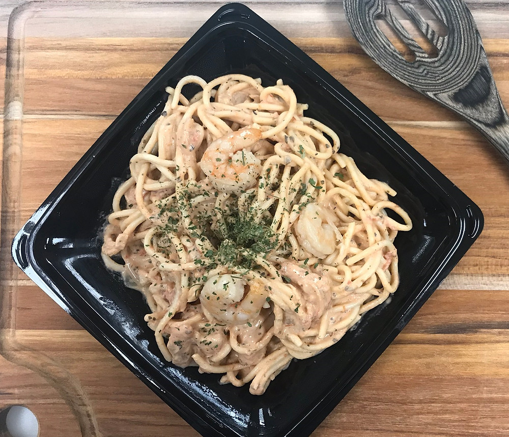 Shrimp Tomato Alfredo Spaghetti