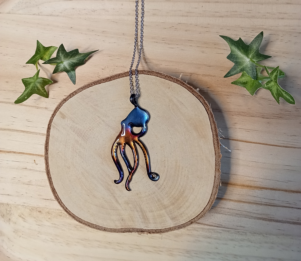 Miniature : Pendentif Poulpe multicolore acier bleui