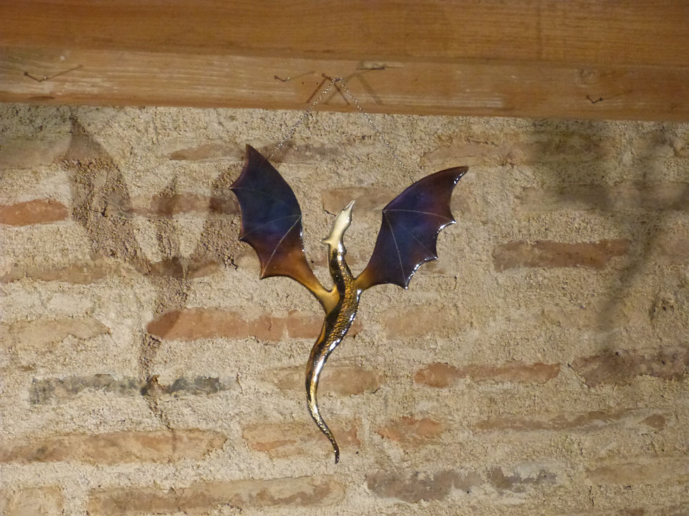 Miniature : Suspension dragon en vol en acier bleui