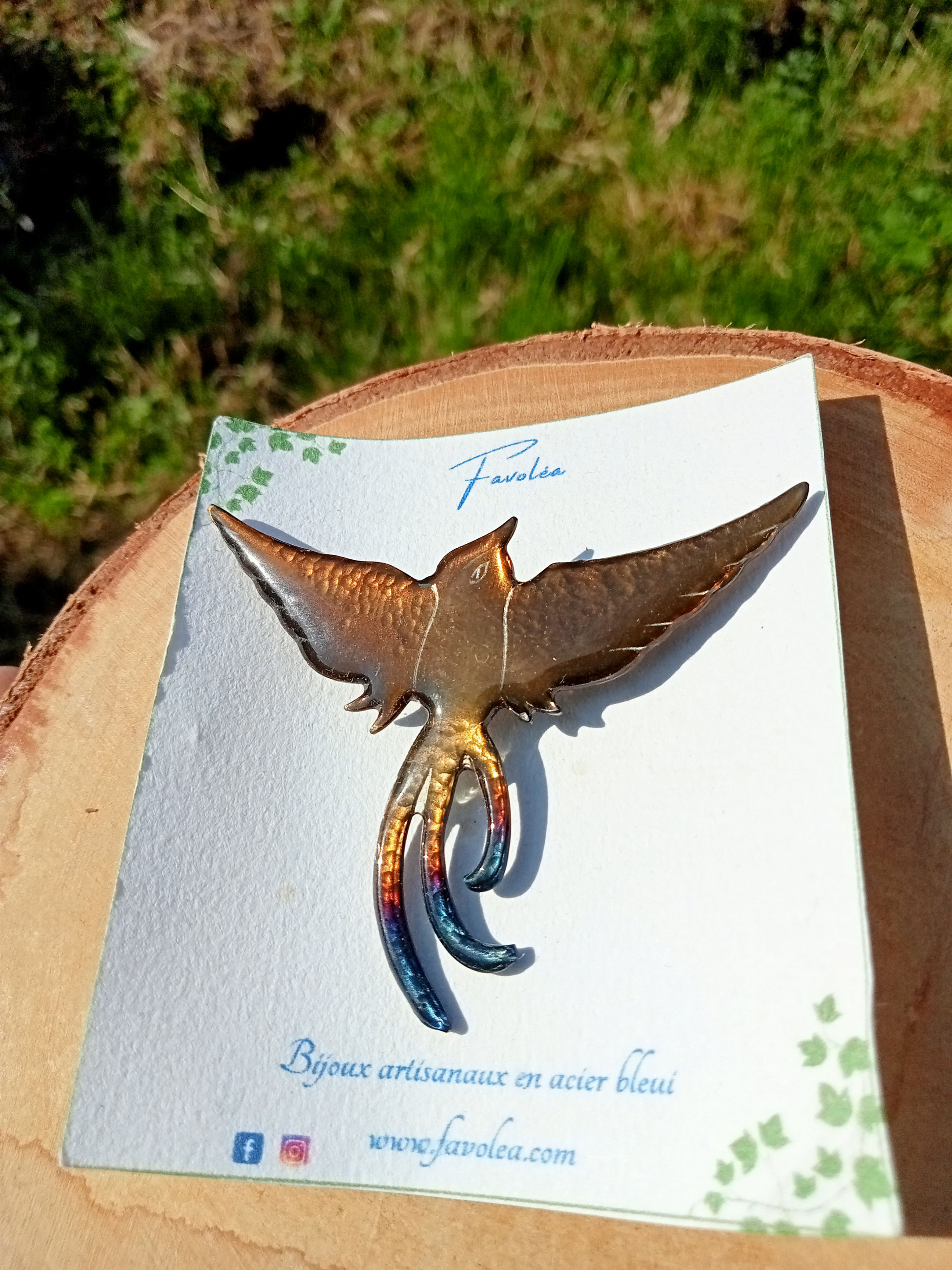 Broche Phénix rouge