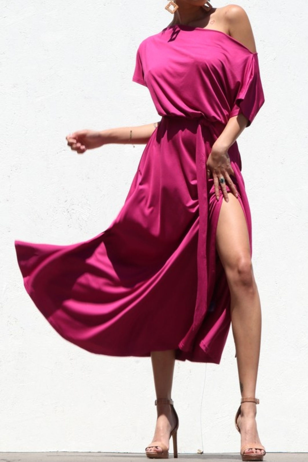 Bella Midi Dress -Magenta