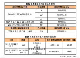 澳巴農曆新年巴士線特別安排