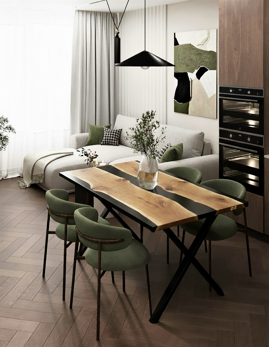 Stół z żywicy epoksydowej Stół jadalny z drewna oliwnego i żywicy epoksydowej  Stół do salonu z drewna oliwnego i żywicy epok