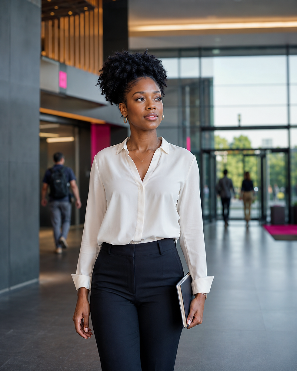 Woman in professional attire with 3rd Eye Watching focus.
