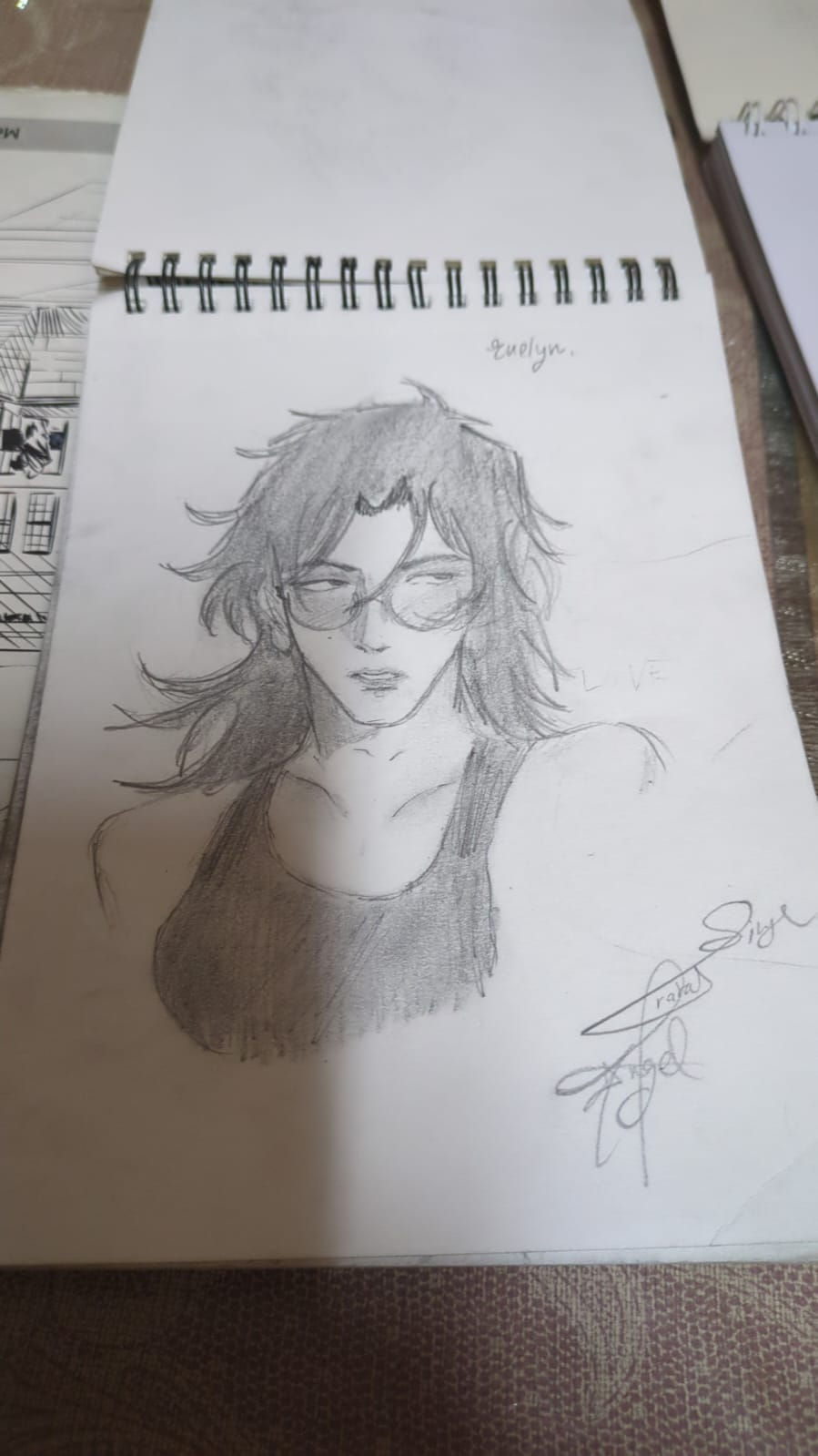 a drawing of a woman with the name evelyn on it