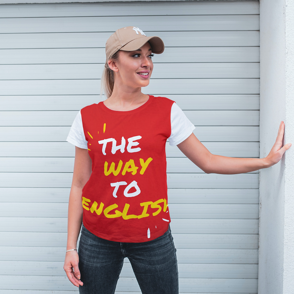Miniatura: T-shirt branco-vermelho com escritas The way To english a vermelho e amarelo