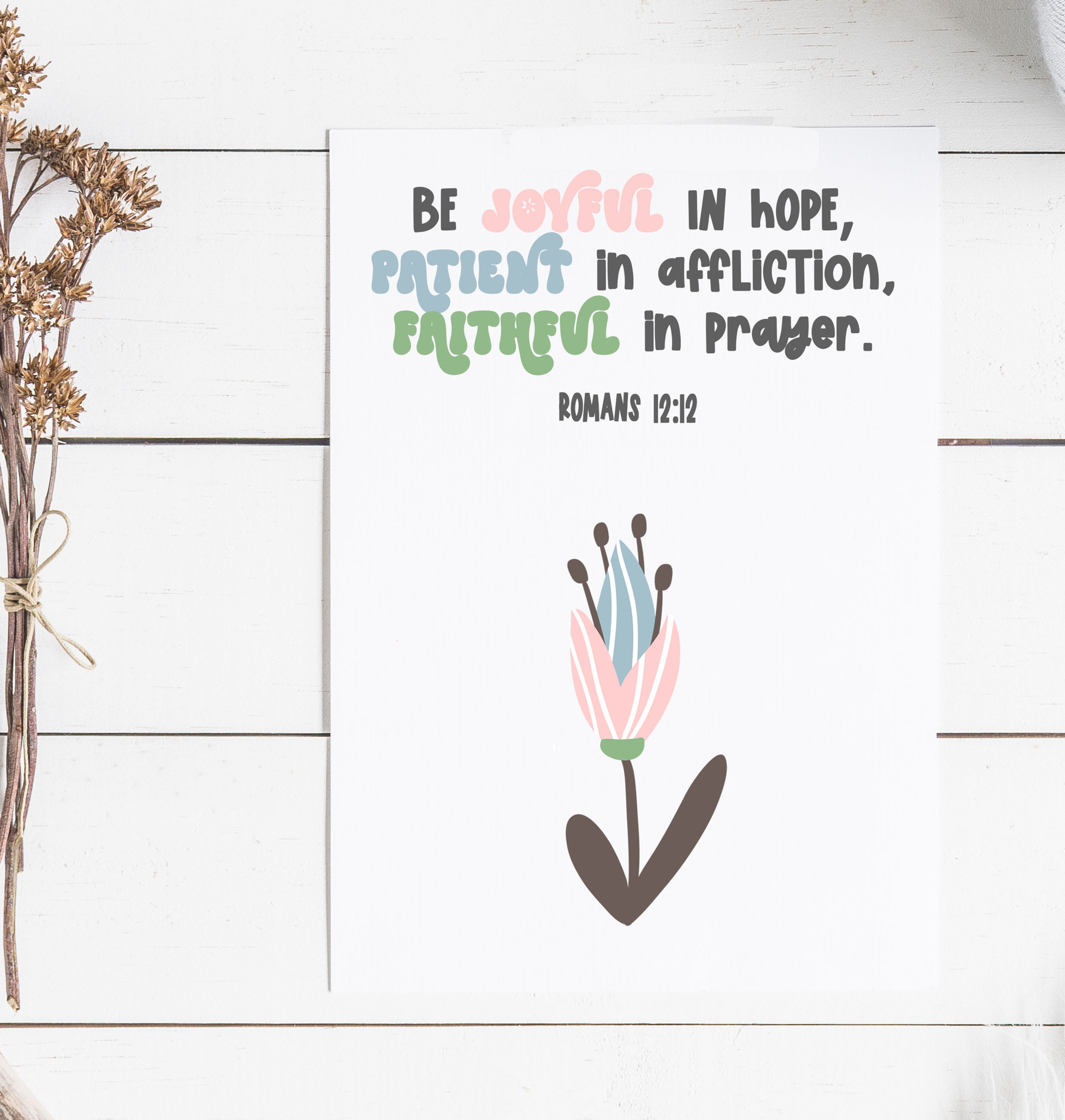 Be Joyful In Hope Retro Floral Art Print - Romans 12:12