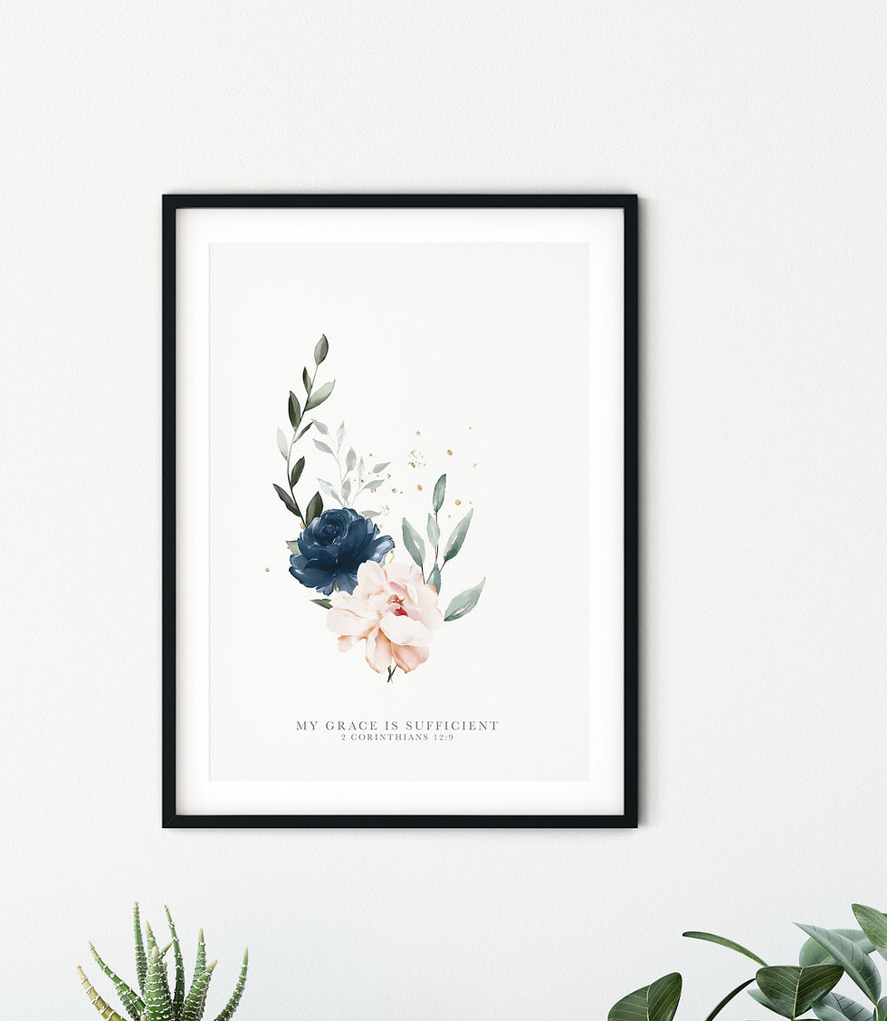 Thumbnail: My Grace Is Sufficient Blue Floral Print - 2 Corinthians 12:9