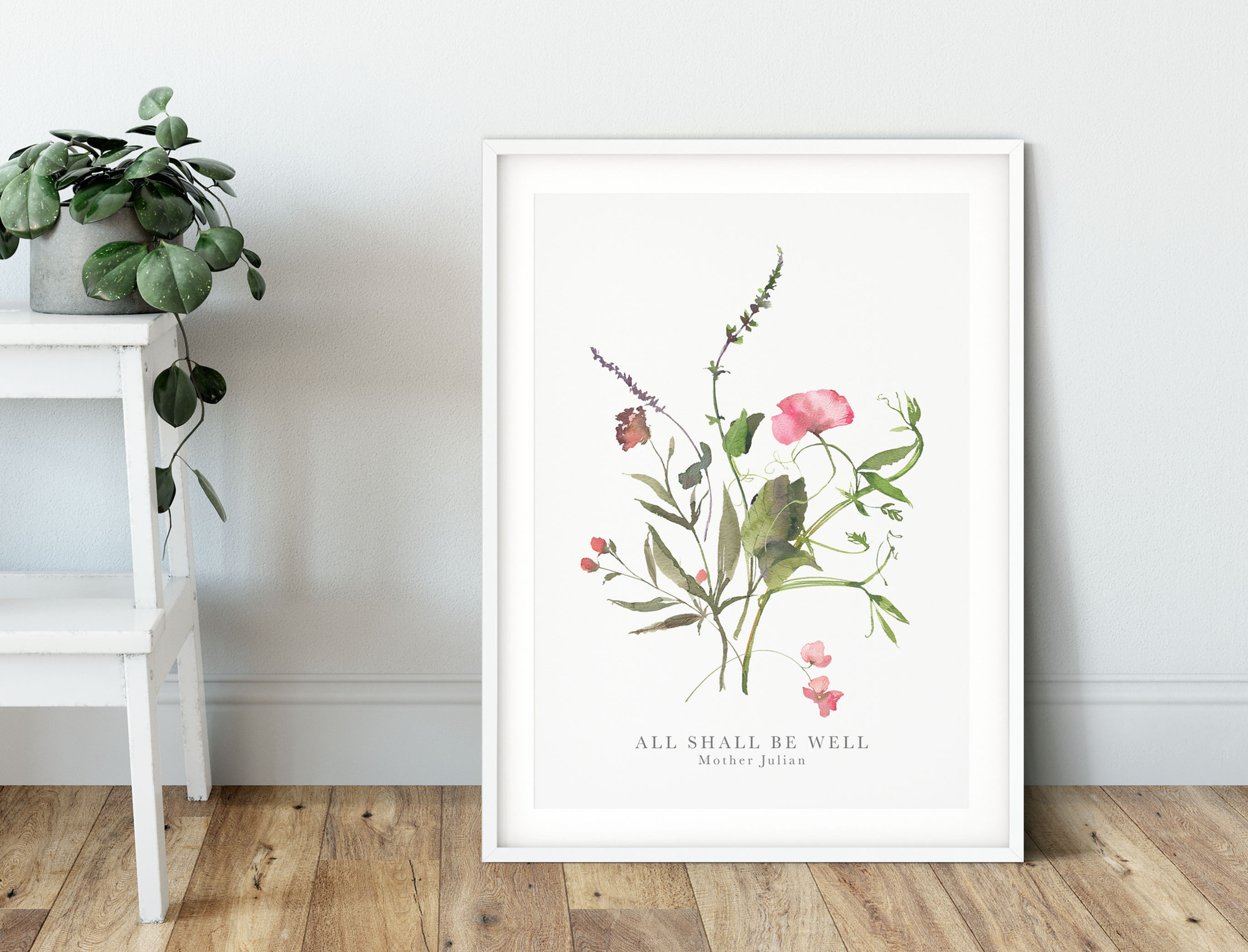 All Shall Be Well Floral Print - Mother Julian