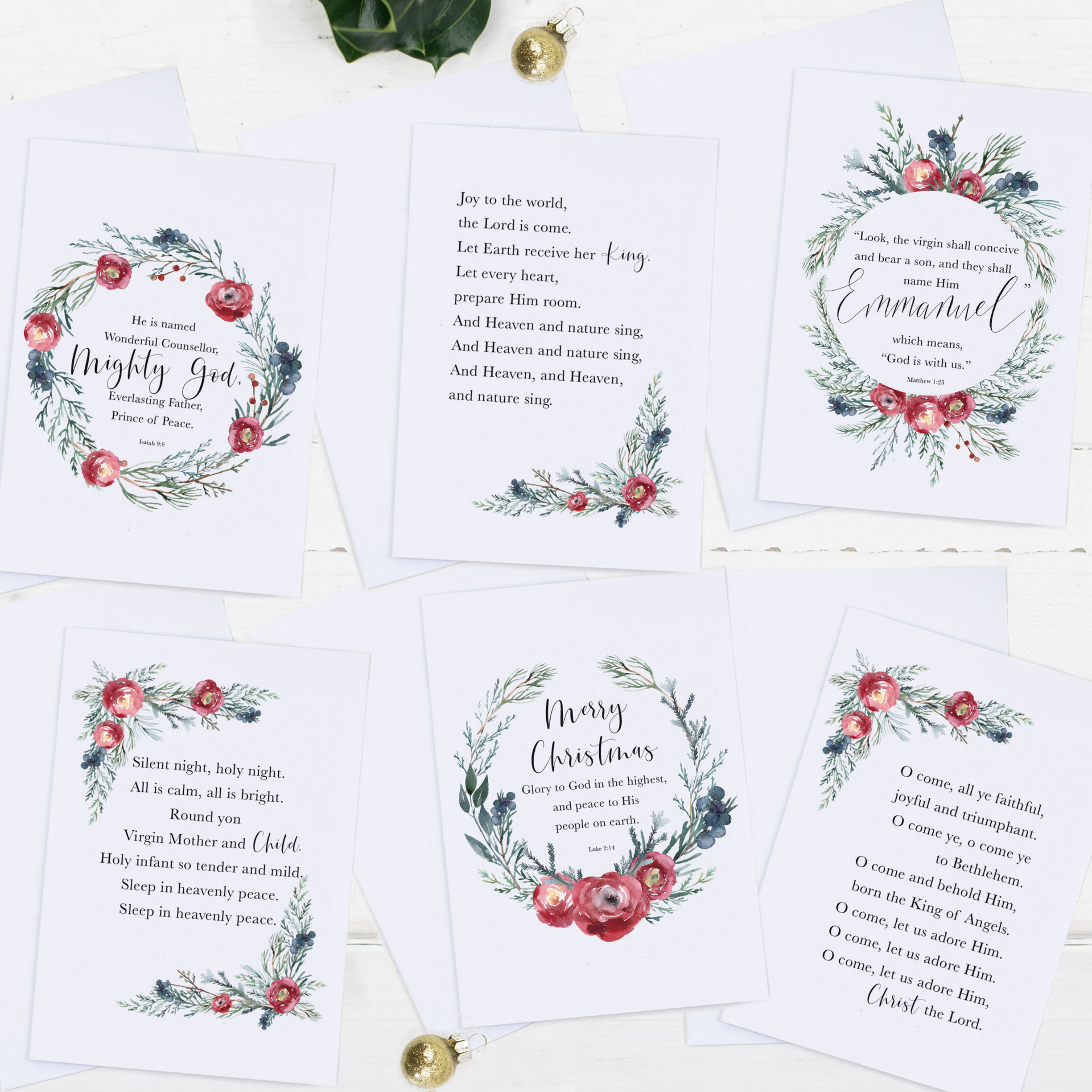 Floral Christmas Cards - Set of Six