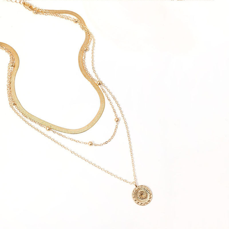 Thumbnail: Fashion Flat Snake Chain With Three Layer Coin Disc Pendant Necklace For Women J