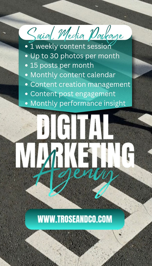 Social media Package marketing agency.jpg explains the service to include 1 weekly content session
up to 30 photos per month
15 post per month
monthly content calendar
content creation management
content post engagement
monthly performance insight