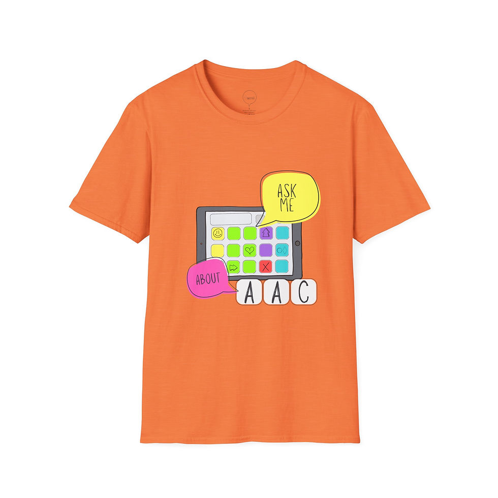 Thumbnail: "Ask Me About AAC"- Adult Unisex Super Soft T-Shirt - Light with Bright Graphic