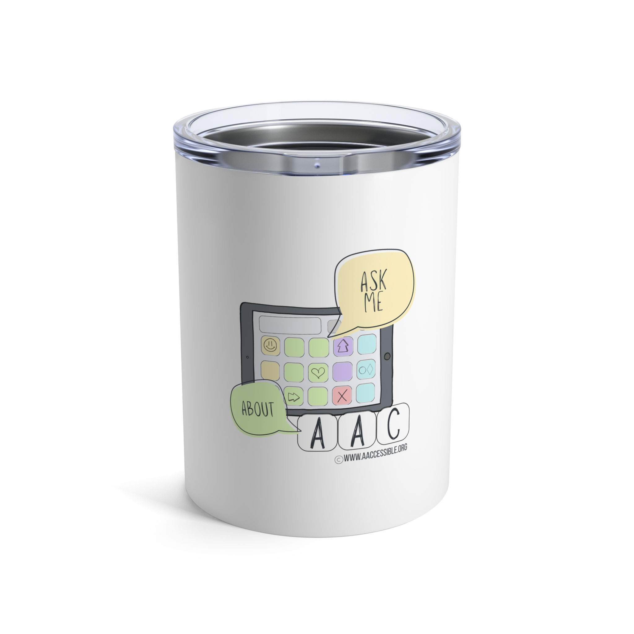 "Ask Me About AAC"- Tumbler 10oz , Pastel Color Graphic