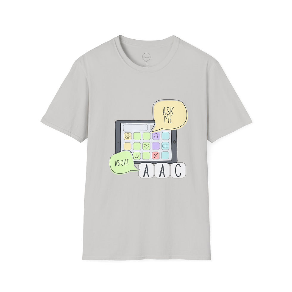 Thumbnail: "Ask Me About AAC"- Adult Unisex Super Soft T-Shirt - Light with Pastel Graphic