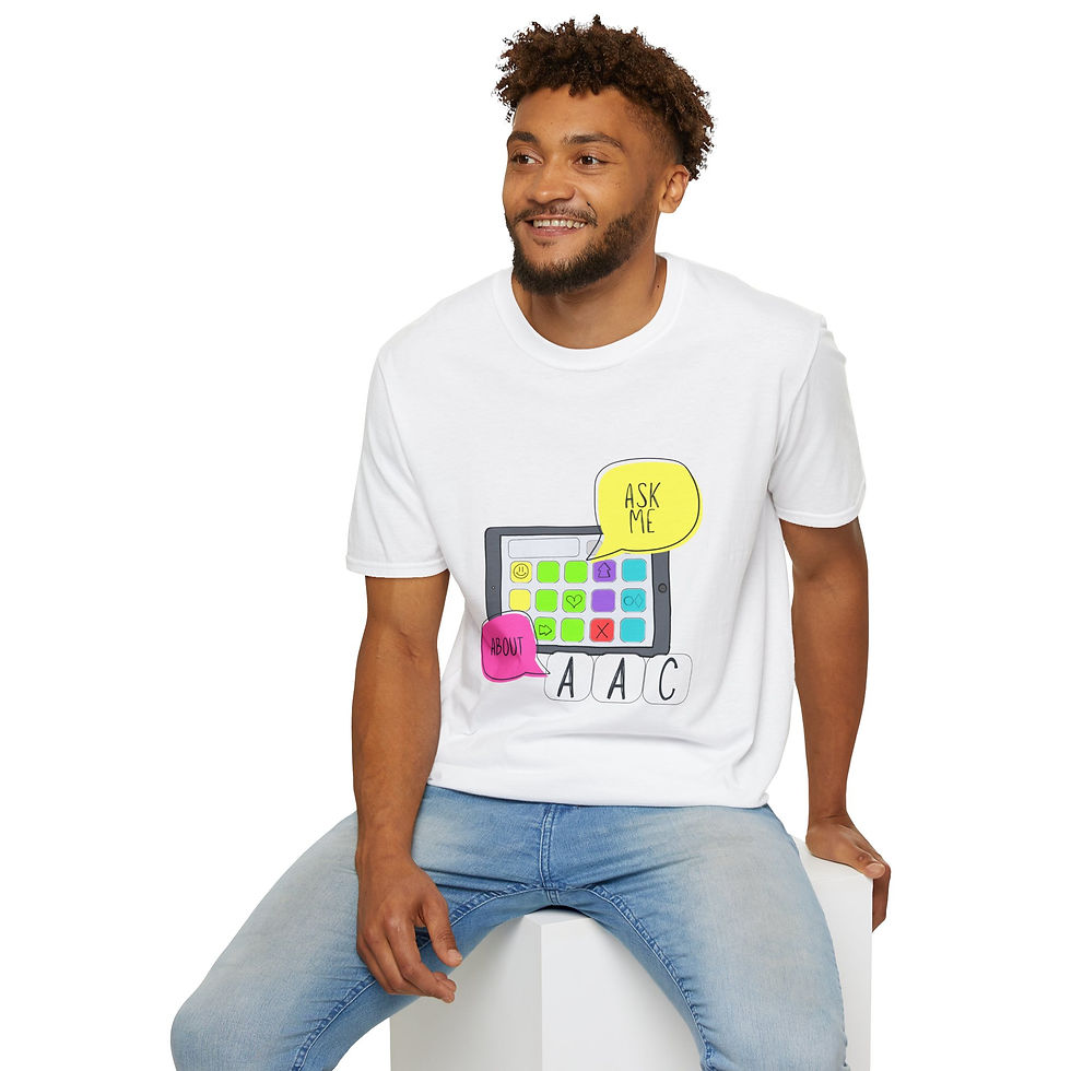 Thumbnail: "Ask Me About AAC"- Adult Unisex Super Soft T-Shirt - Light with Bright Graphic