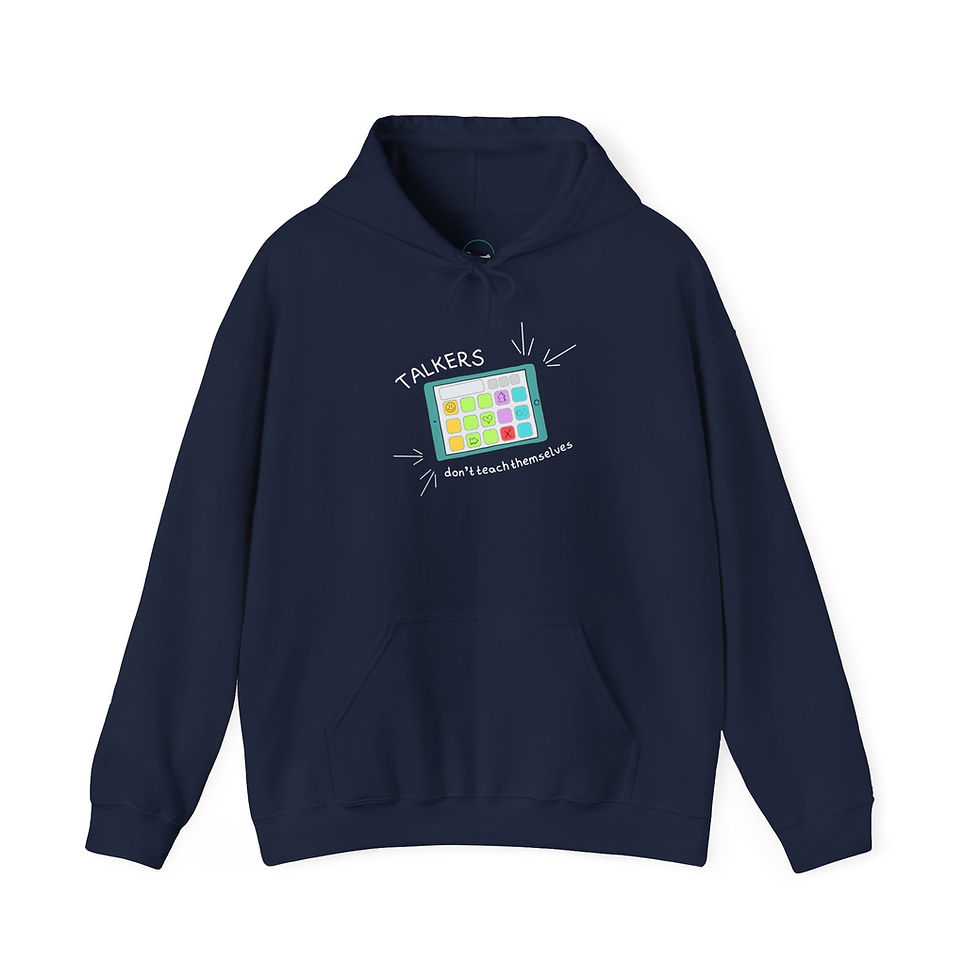 Miniatura: "Talkers Don't Teach Themselves" AAC-Adult Unisex Soft Hooded Sweatshirt-Dark