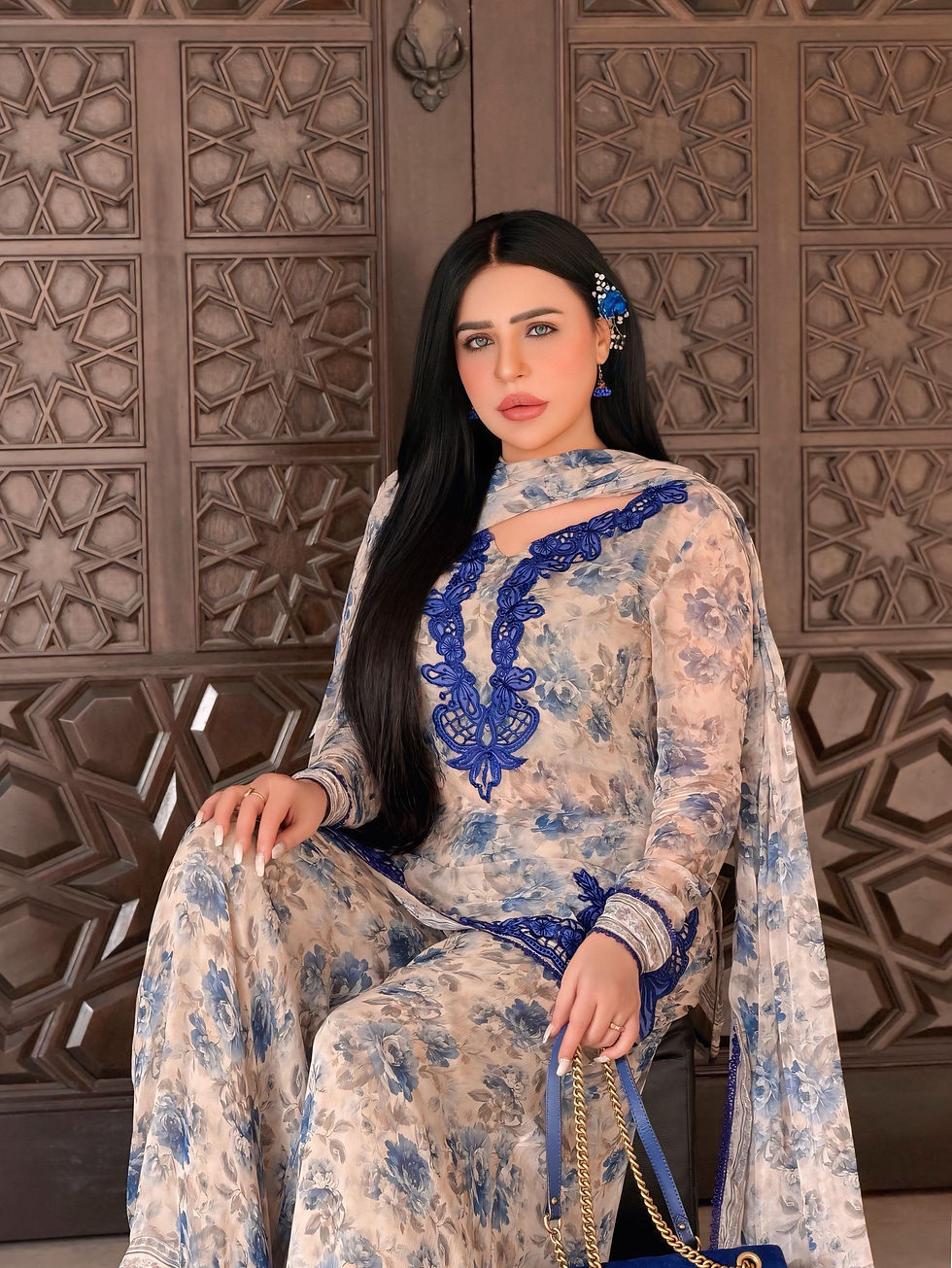 Thumbnail: New Designer Collection In Heavy Faux Georgette Silk Top-Bottom And Dupatta Set 