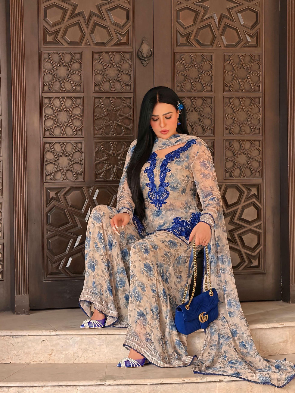 Thumbnail: New Designer Collection In Heavy Faux Georgette Silk Top-Bottom And Dupatta Set 