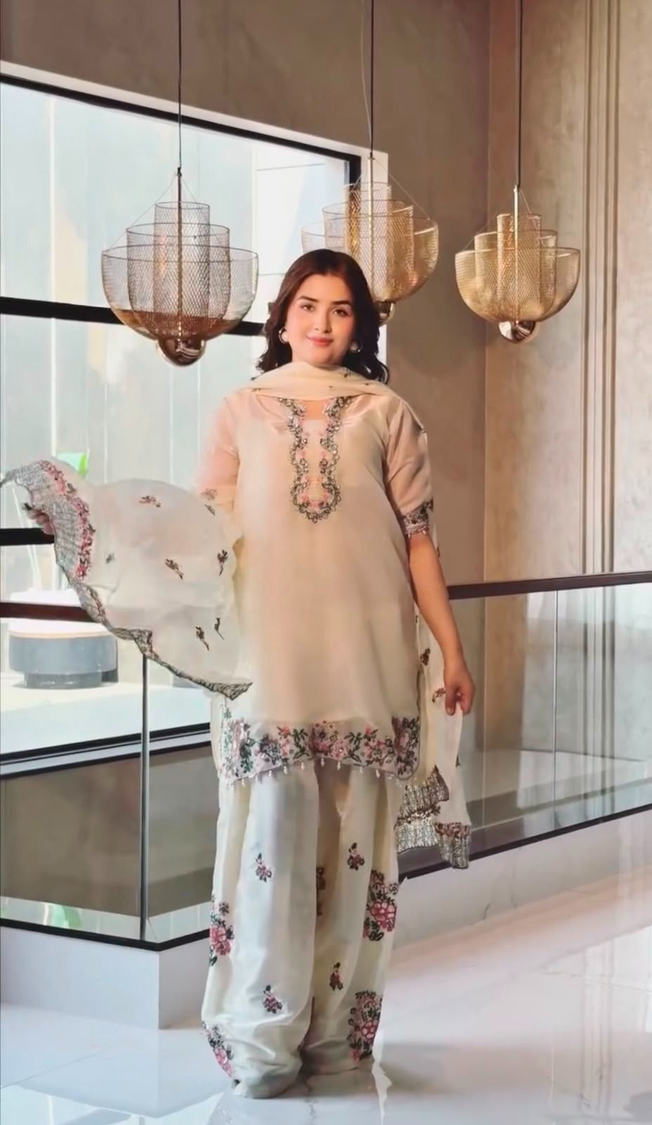 Thumbnail: Đěsigner Party Wear Look Pur Fendi Silk Top & Farshi Palazzo With Dupatta set