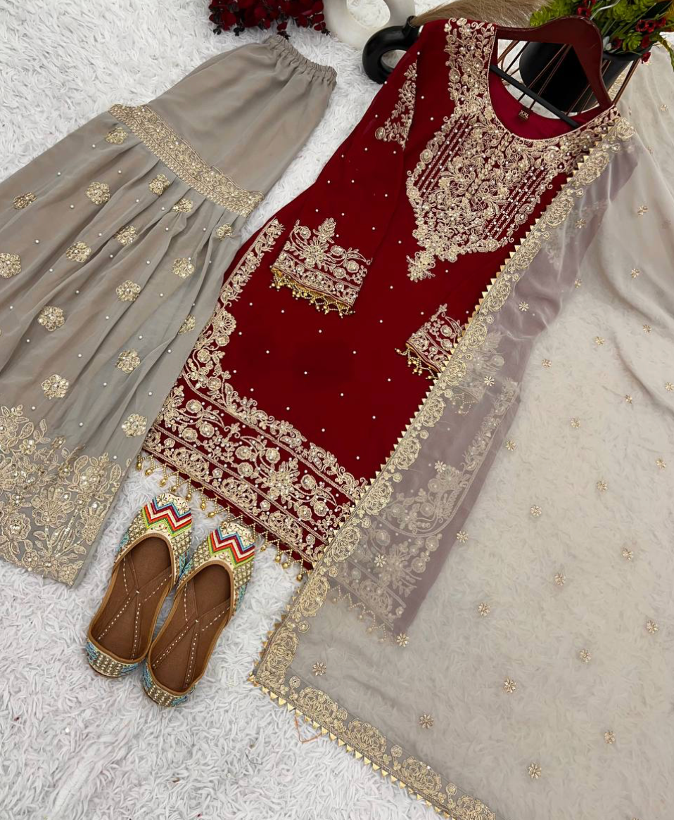 Thumbnail: Heavy Faux Georgette Sharara Suit