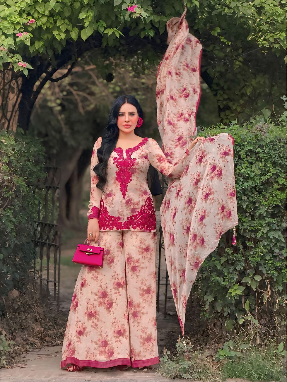 Thumbnail: New Designer Collection In Heavy Faux Georgette Silk Top-Bottom And Dupatta Set 