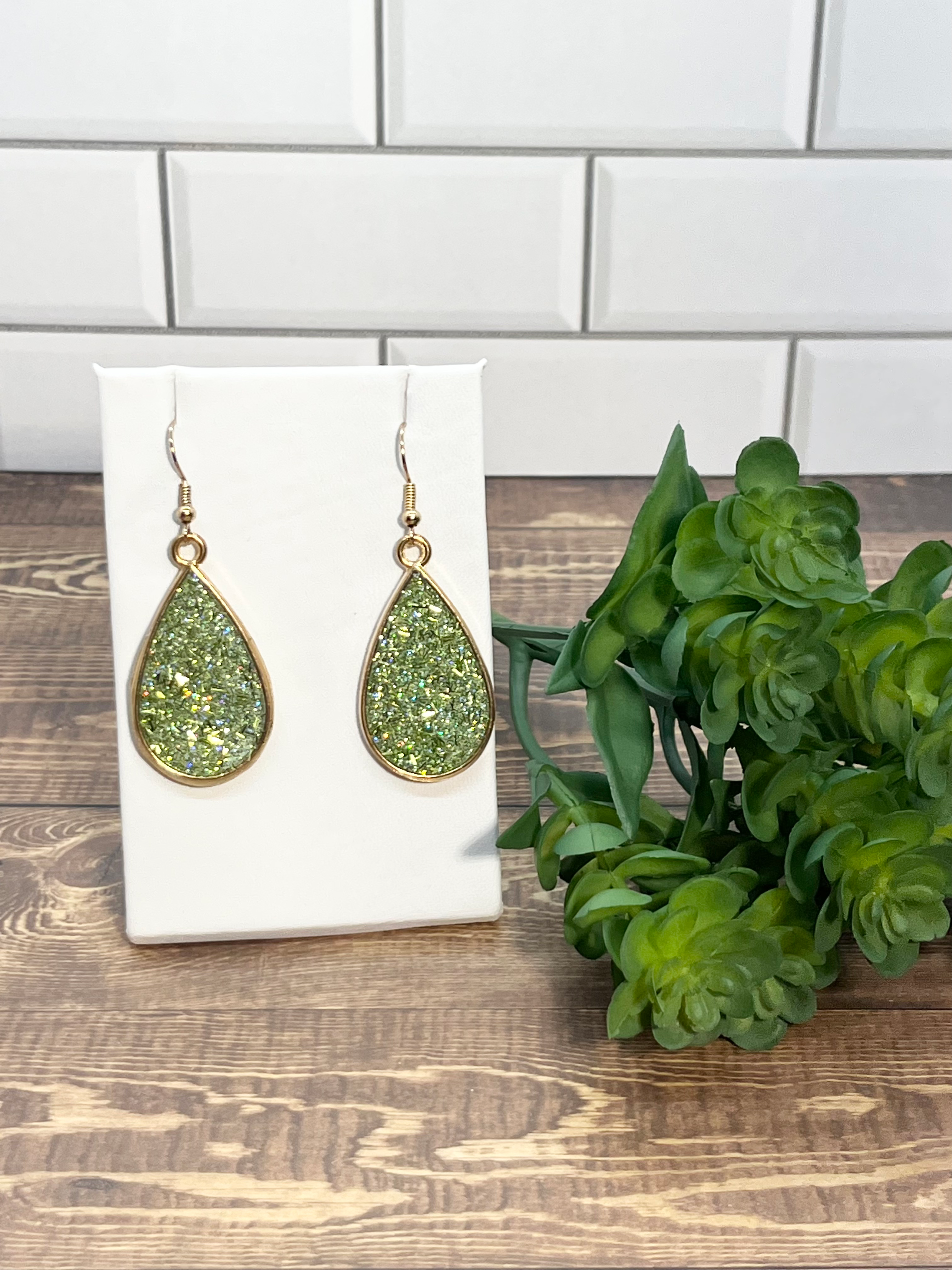 Green Tear Drop Earrings 