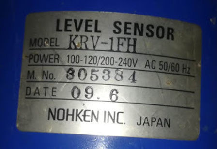 KRV1FH NOHKEN INC JAPAN NEW LEVEL SENSOR NOHKEN INC JAPAN MODEL KRV-1FH POWER 100-120 / 200-240V AC