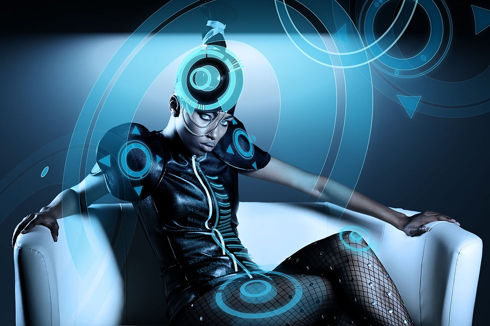 Attractive African woman with hologram hat